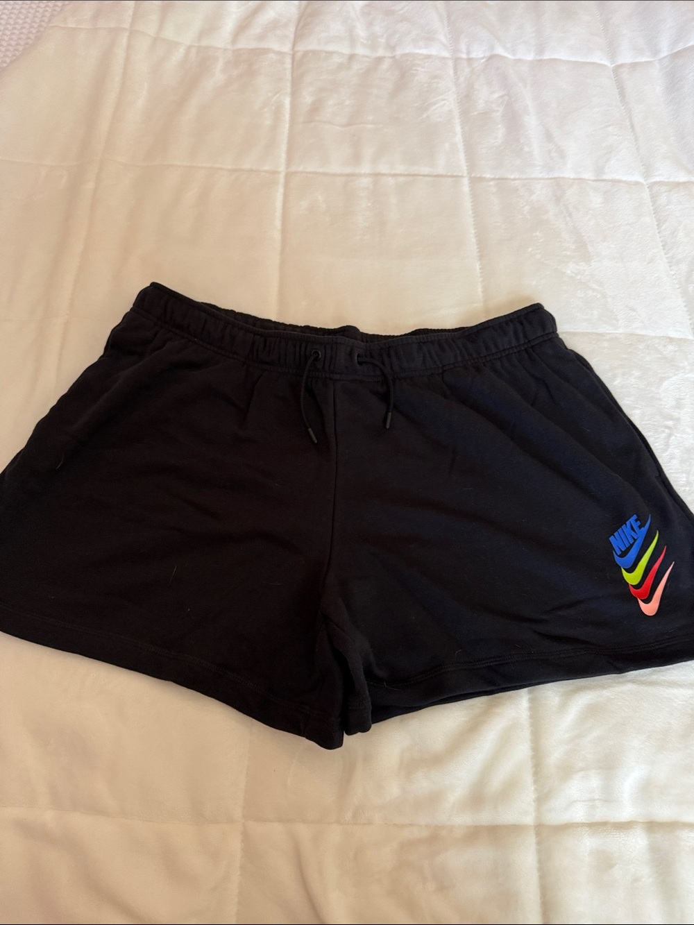 Nike Black Athletic Shorts with Multicolor Swoosh